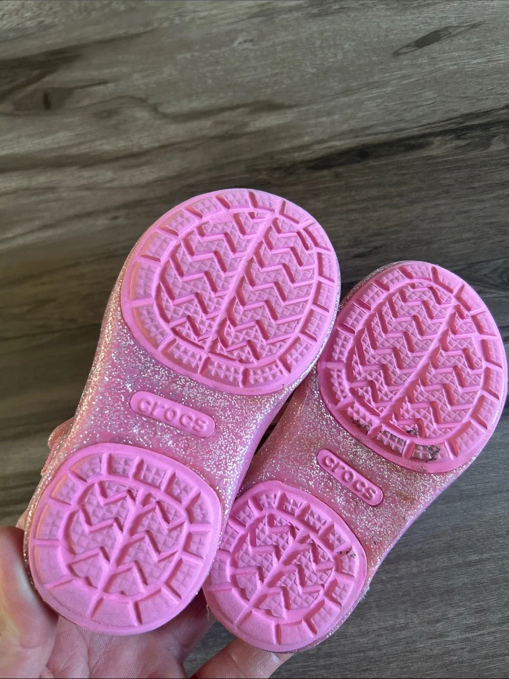 CROCS Pink Glitter Kids' Sandals with Rainbow Charm
